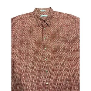 Burma Bibas Mens XXL Red Geometric Print 60 Singles Lawn Cotton Button Down Shir